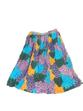 Vintage Greenwich Square Floral Midi Skirt in Teal, Purple & Mustard
